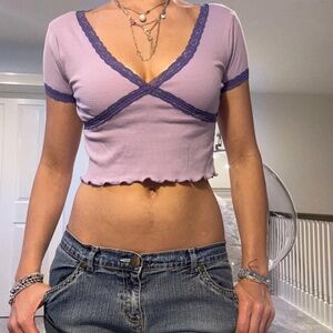 Purple Cropped Lacey Tee